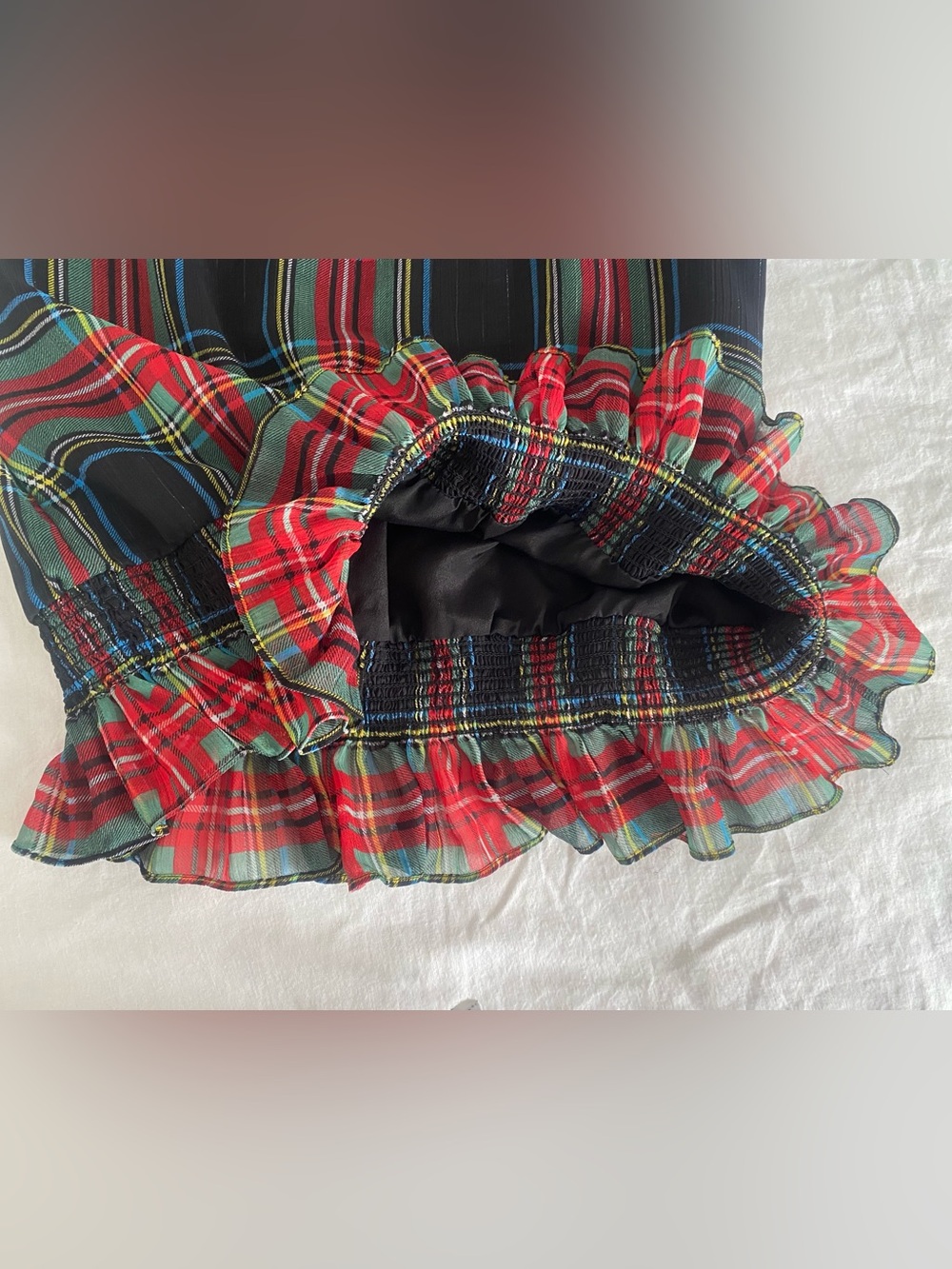 Plaid Ruffle-Hem Sleeveless J Crew Top - Red/Black/Gold Metallic - Picture 4 of 5